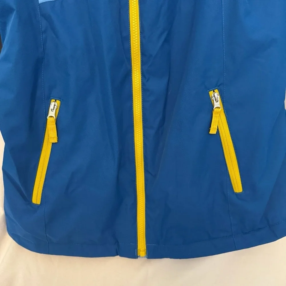 Lands' End Waterproof Jacket Kids XL 16 Blue Yellow Color-Block Hooded Insulated